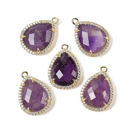 Natural Amethyst Faceted Teardrop Pendants G-I382-01G-09-1