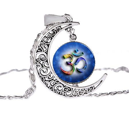 Moon with Sun Glass Pendant Necklace CHAK-PW0001-020A-1