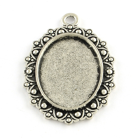 Tibetan Style Oval Alloy Pendant Cabochon Settings TIBEP-Q049-05AS-RS-1