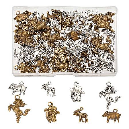64Pcs 8 Styles Tibetan Style Alloy Pendants FIND-AR0005-03-1