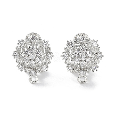 Flower Brass Micro Pave Cubic Zirconia Stud Earrings Finding KK-E083-01P-1