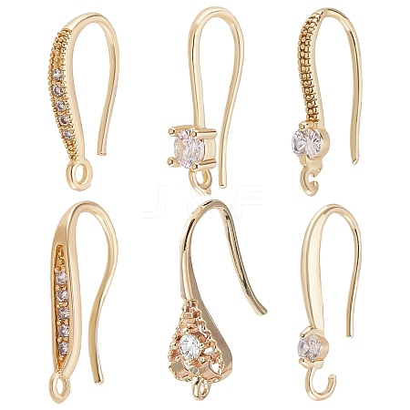 Beebeecraft 24Pcs 6 Style Brass Micro Pave Clear Cubic Zirconia Earring Hooks KK-BBC0002-11-1