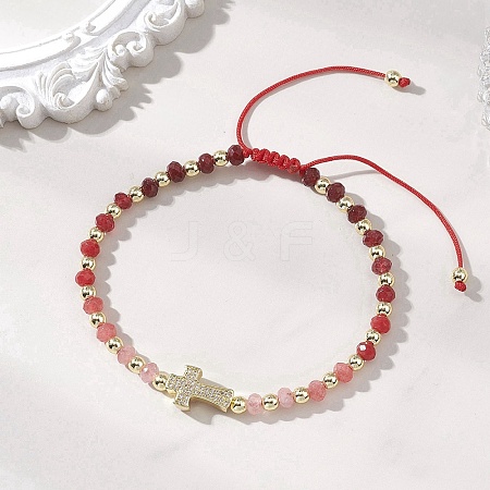 Dyed Natural Malaysia Jade Rondelle Beaded Braided Bead Bracelets BJEW-JB13395-01-1