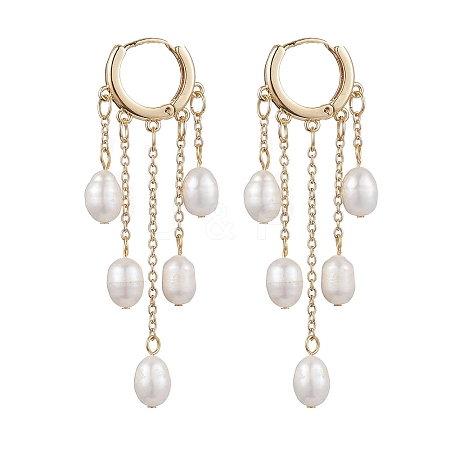 Natural Freshwater Pearl Tassel Hoop Earrings EJEW-TA00521-1