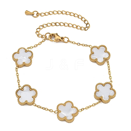 Ion Plating(IP) Resin Flower Link Chain Bracelet BJEW-H602-02G-01A-1