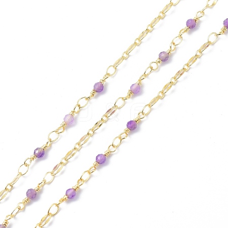 Brass & Natural Amethyst Handmade Beaded Chain CHC-D029-15G-09-1