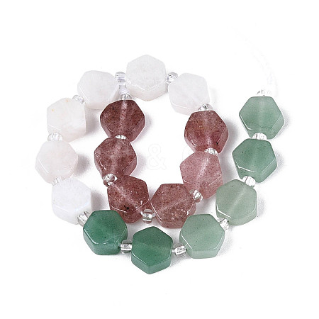 Natural Strawberry Quartz & Rainbow Moonstone & Green Aventurine Beads Strands G-T144-17B-02-1