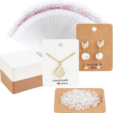 SUPERFINDINGS 200Pcs 2 Style Rectangle with Word Handmade with Love Paper Earring Display Cards CDIS-FH0001-04-1