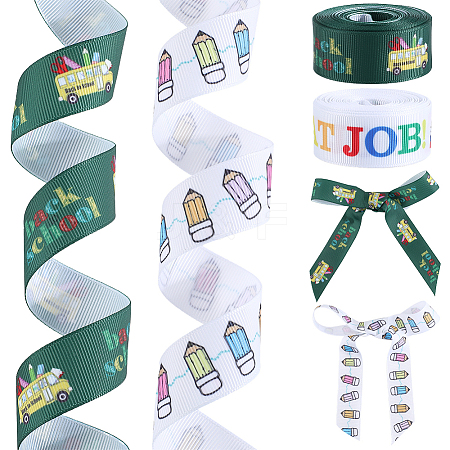 2 Rolls 2 Styles School Season Theme Polyester Colorful Printed Grosgrain Ribbon OCOR-GF0004-23C-1