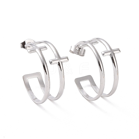 Non-Tarnish 304 Stainless Steel Double Cross Stud Earrings LS-EJEW-G326-05P-1