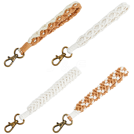 SUPERFINDINGS 4Pcs 4 Style Cotton Linen Handmade Braided Wrist Lanyard Pendant Decorations KEYC-FH0001-35-1