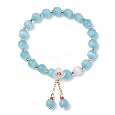 Cat Eye Beads Stretch Bracelets for Women BJEW-TA00691-03-1