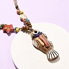 Ceramic Fish Pendant Adjustable Waxed Cord Necklaces for Women NJEW-B146-03-3