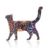 Acrylic Flower Print Cat Brooch PW-WG60493-03-1