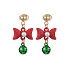 Bowknot Alloy with Acrylic & Brass Bell Stud Dangle Earrings EJEW-JE06092-1