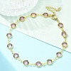 304 Stainless Steel Flat Round Acrylic Rhinestone Cup Chain Anklets for Women LS-AJEW-B031-02G-01-1