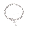 2Pcs 2 Sizes 304 Stainless Steel Cuban Link Chain Cross Charm Bracelet Sets for Women Men BJEW-JB12444-3