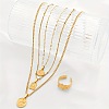 Oval/Flat Round/Rectangle with Rose Pattern 304 Stainless Steel Pendant Necklaces & Ginkgo Leaf Cuff Ring Sets FS-WGBCCD7-01-1