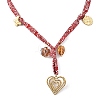 304 Stainless Steel Heart & Glass Leaf Flower Pendant Printed Polyester Cord Necklaces for Women NJEW-A063-07G-2