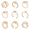 9Pcs 9 Styles Ion Plating(IP) 304 Stainless Steel Open Cuff Ring Components STAS-WR0001-34-1