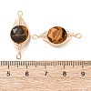 Natural Tiger Eye Faceted Hexagonal Cut Flat Round Links Connector Charms with Copper Herringbone Wire-Wrapped KK-Z152-07G-05-3
