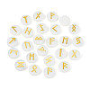 Brass Elder Futhark Alphabet Engraved Symbol Flat Round Opalite Rune Stones G-I373-01O-2