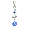Blue Flat Round with Evil Eye Lampwork Pendant Decorations HJEW-JM01566-1