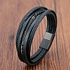 Braided Black Imitation Leather Multi-Strand Bracelets with 316L Stainless Steel Magnetic Clasps for Men WGFAA79-02-1