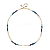 Natural Apatite & Aquamarine & Amethyst & Rose Quartz & Lapis Lazuli Faceted Cube and Pearl Beaded Necklaces NJEW-JN06302-3