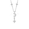 Star & Moon 925 Sterling Silver Micro Pave Clear Cubic Zirconia Pendant Necklaces WG720FB-01-4