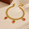304 Stainless Steel Enamel Red Strawberry Charm 2-Strand Bracelets for Women WG018B1-01-4