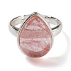 Cherry Quartz Glass Teardrop Adjustable Rings RJEW-K371-08S-13-3