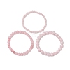 3Pcs Round Natural Rose Quartz Beads Stretch Bracelets BJEW-JB10963-3