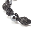 2Pcs 2 Color Natural Lava Rock & Synthetic Hematite Braided Bead Bracelets Set with Rhinestone Disco Ball BJEW-JB07896-4