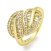 Rack Plating Brass Micro Pave Cubic Zirconia Leaf Open Cuff Rings for Women RJEW-I104-04G-1