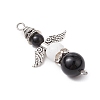 5 Styles Natural Obsidian and Black Onyx(Dyed & Heated) Angel Connector Charms PALLOY-JF03195-4