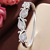 Brass Pave Clear Cubic Zirconia Drop Leaf Cuff Hinged Bangles for Women WG4E307-02-1