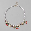 ABS Imitation Pearl Round Beaded Alloy Heart Red Cherry Bib Necklaces for Women NJEW-WH0023-76-1