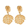 304 Stainless Steel Dangle Leaf Stud Earrings EJEW-F393-05G-4