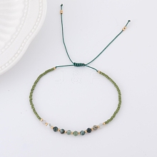 2mm Faceted Natural Green Aventurine Beaded Braided Adjustable Bracelets for Women PF2854-1