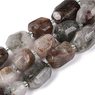 Natural Green Lodolite Quartz/Garden Quartz/Green Phantom Quartz Beads Strands G-N362-07A-04-1