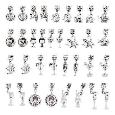 34Pcs 17 Styles Alloy European Dangle Charms PALLOY-TAC0263-1