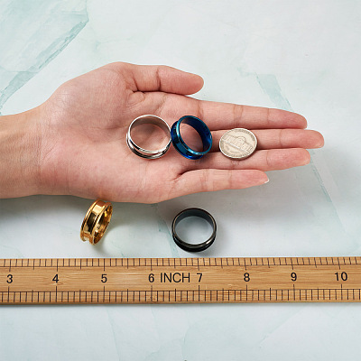 4 Colors Stainless Steel Grooved Finger Ring Settings STAS-TA0001-26E-1