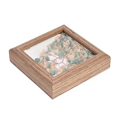Natural Green Aventurine and Yellow Quartz Chips Tree of Life with Wooden Photo Frame Decorations DJEW-B013-04D-1