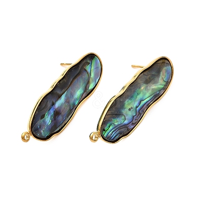 304 Stainless Steel Pave Natural Paua Shell Stud Earring Findings STAS-Z125-02G-1