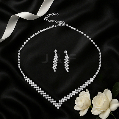 2 Sets 2 Colors Iron Jewerly Sets. Rhinestone Necklace & Stud Earring Sets SJEW-GO0001-07-1
