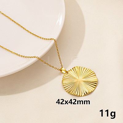 Vintage Stainless Steel Geometric Flat Round Pendant Necklace for Women AO1780-6-1