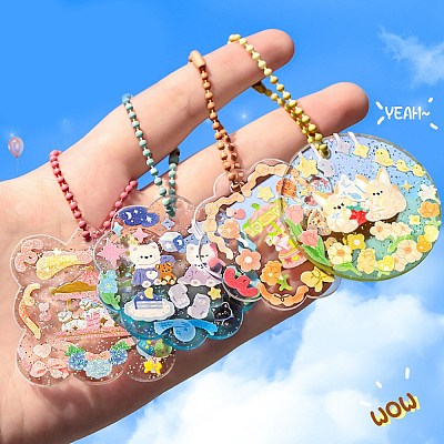 40Pcs 10 Style Acrylic Transparent Blank Pendants with Glitter DIY-CJC0002-013-1
