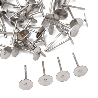 Tarnish Resistant 316 Surgical Stainless Steel Flat Round Blank Peg Stud Earring Settings X-STAS-R073-06-1
