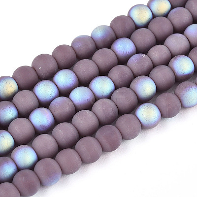 Frosted Opaque Glass Beads Strands GLAA-T032-P4mm-MBB15-1